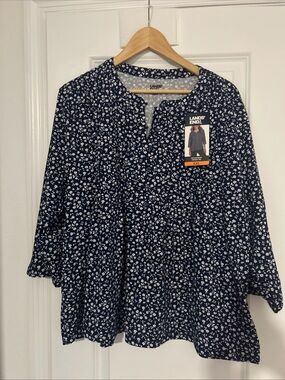 Lands' End Women's Button Front Pintuck Top, Navy, Size XXL- NWT